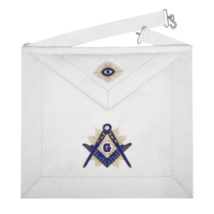 Master Mason Blue Lodge Texas Regulation Apron | White Velvet with Hand Threaded Silk Embroidery